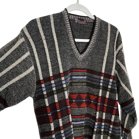 Goldberg Winter Wear 3D Knit V-Neck Sweater Gray Striped Geometric Pattern, 40 - Picture 3 of 8